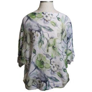 CT876 Look Mode Ladies Green and Blue Floral Sweater M